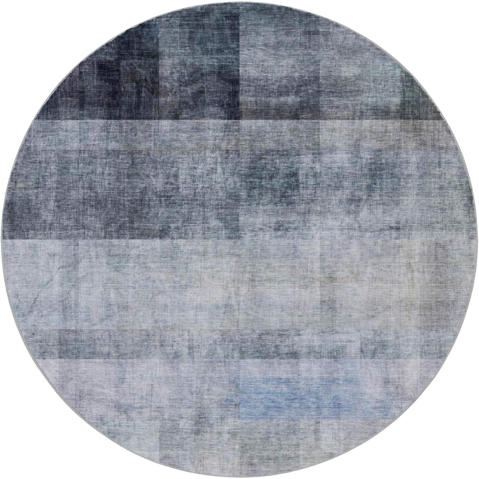 8' Navy Blue And Gray Geometric Shag Washable Round Rug With UV Protection - Home & Garden
