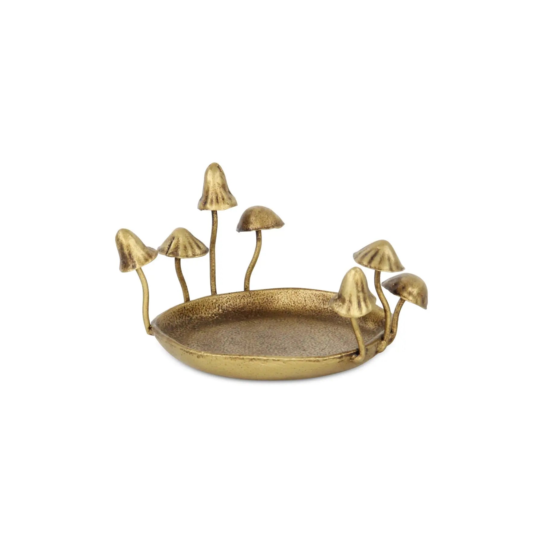 6" Antiqued Gold Cast Iron Mushrooms Trinket Tray - GreatEagleInc