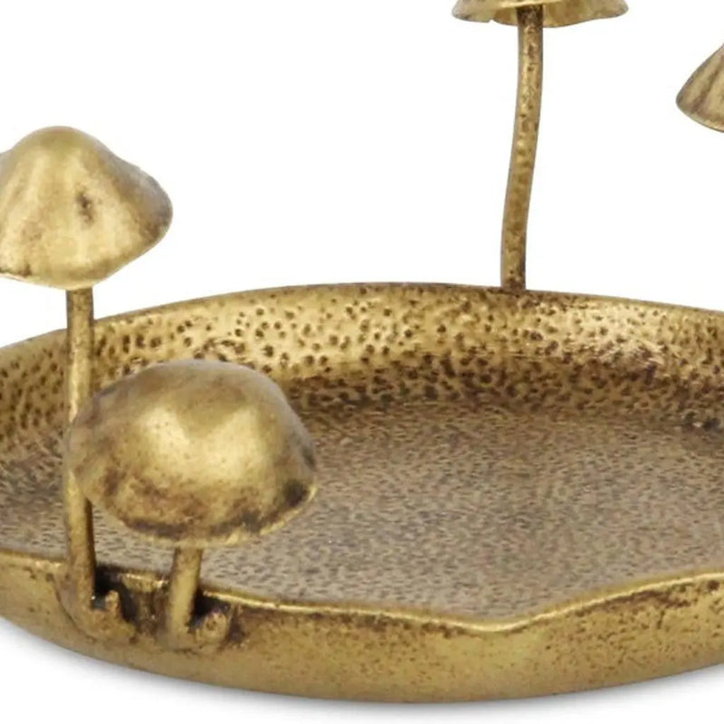 6" Antiqued Gold Cast Iron Mushrooms Trinket Tray - GreatEagleInc