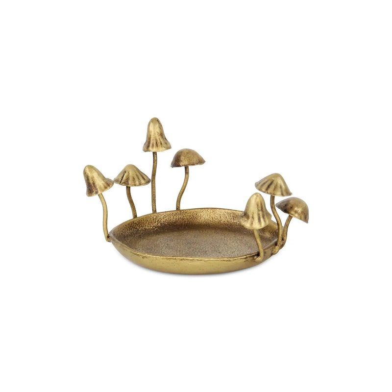 6" Antiqued Gold Cast Iron Mushrooms Trinket Tray Homeroots Kitchen & Dining