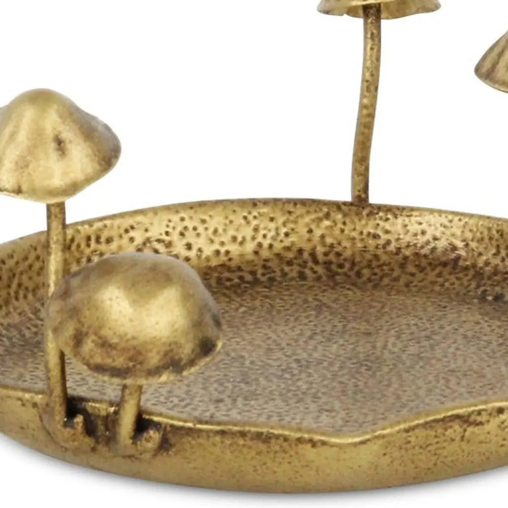 6" Antiqued Gold Cast Iron Mushrooms Trinket Tray Homeroots Kitchen & Dining