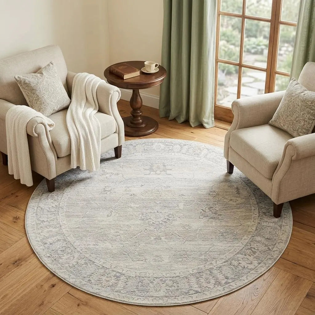 6' Beige And Blue Abstract Round Rug Homeroots Home Decor