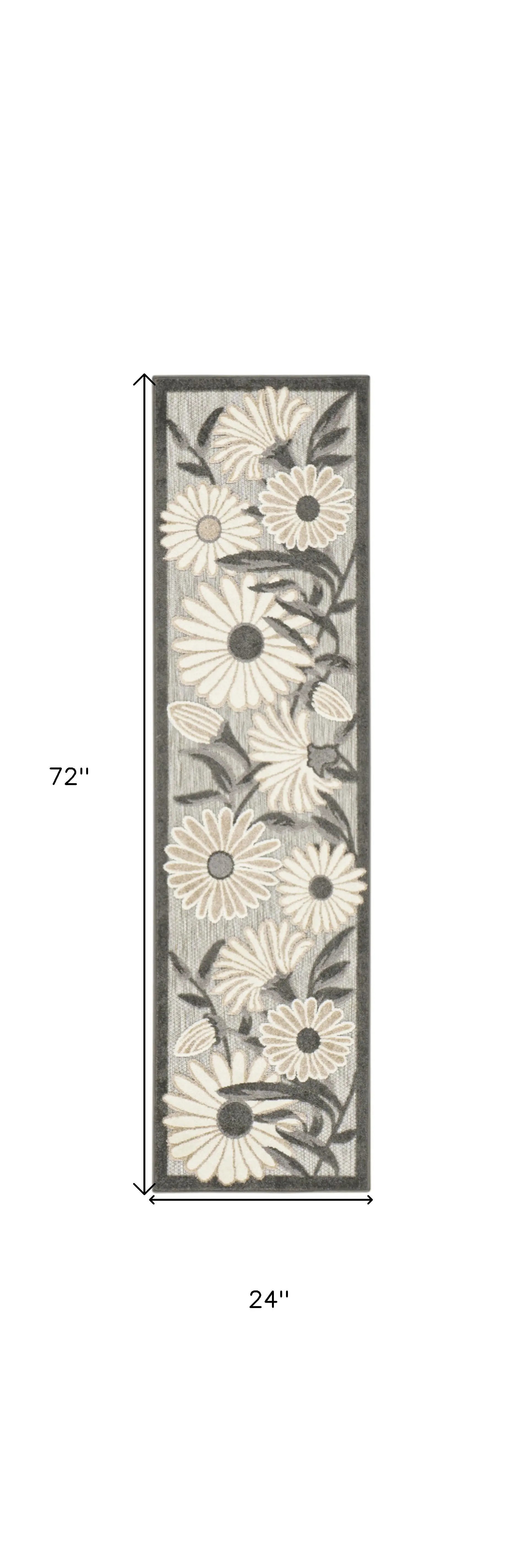 6' Beige And Gray Floral Indoor Outdoor Runner Rug Homeroots Outdoor