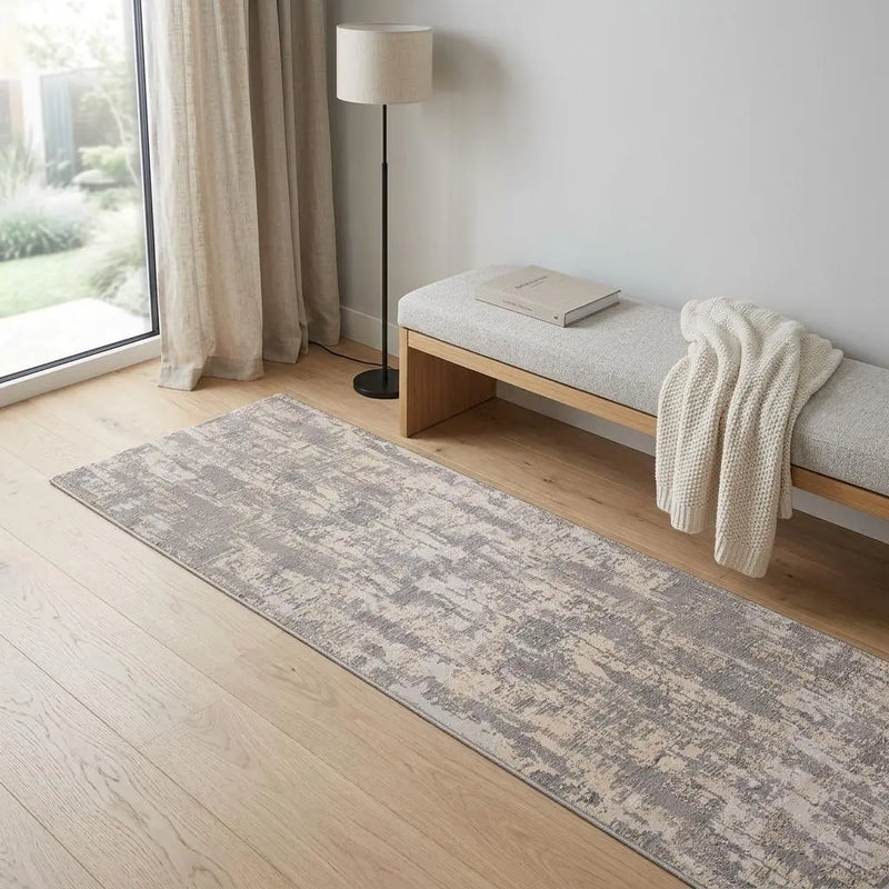 6' Beige Cream Gray Light Gray And Taupe Abstract Distressed Runner Rug Homeroots Home Decor