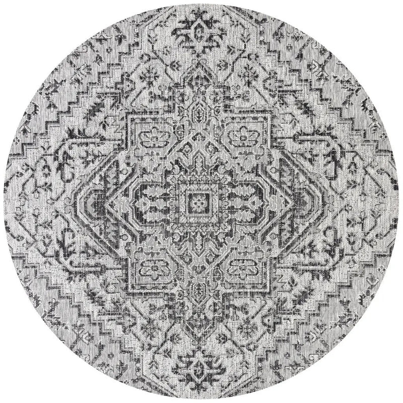 6' Black And Gray Round Medallion Indoor Outdoor Area Rug Homeroots Outdoor