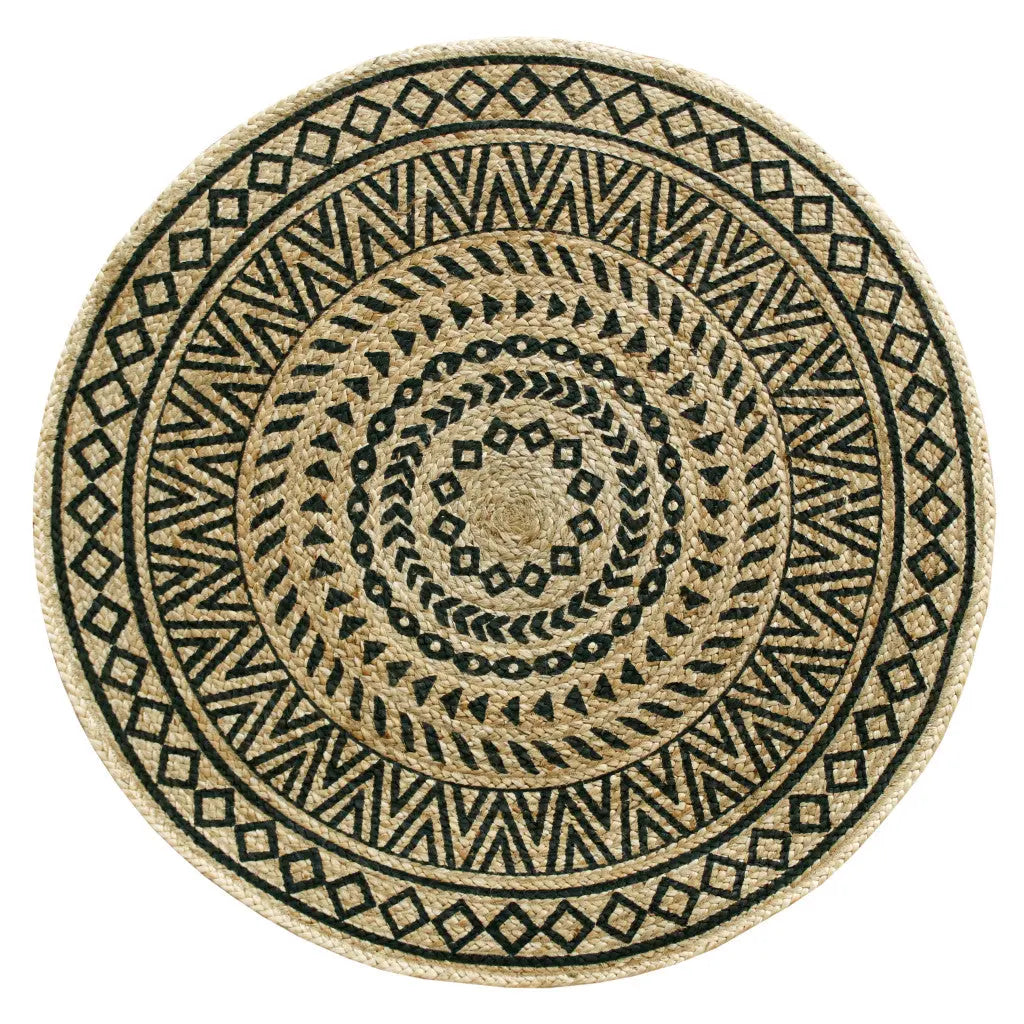 6' Black And Gray Tribal Hand Tufted Round Rug Homeroots Home Decor