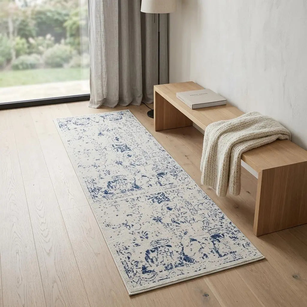 6' Blue And Cream Abstract Runner Rug Homeroots Home Decor
