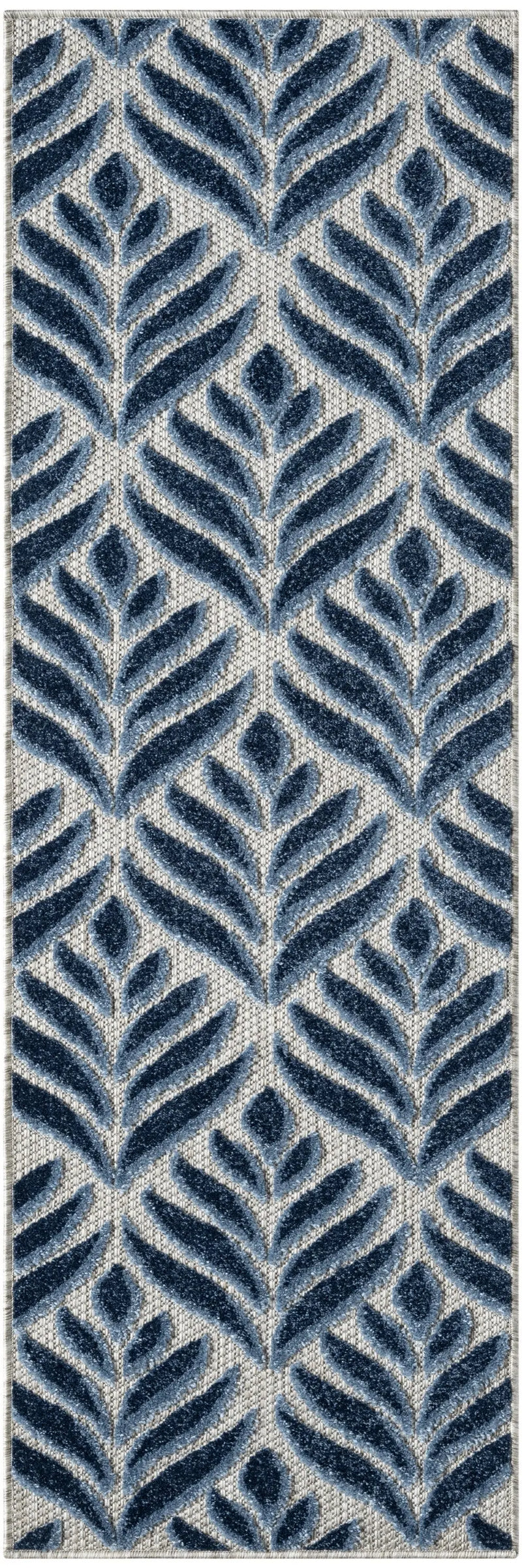 6' Blue And Gray Botanical Leaves Indoor Outdoor Runner Rug Homeroots Outdoor