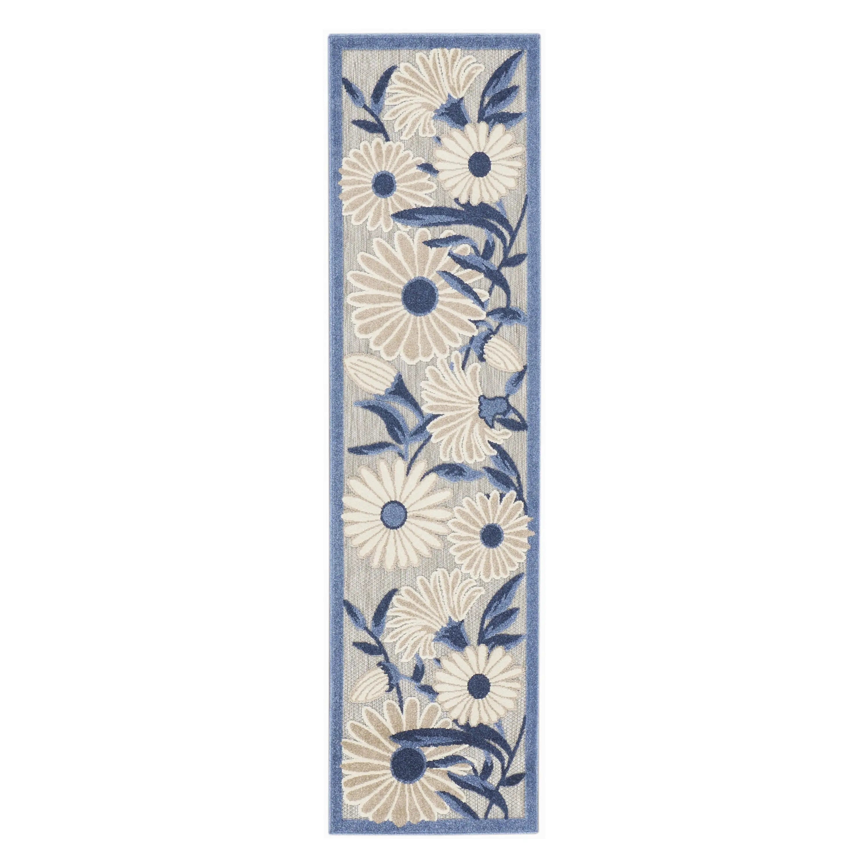 6' Blue And Gray Floral Indoor Outdoor Runner Rug Homeroots Outdoor