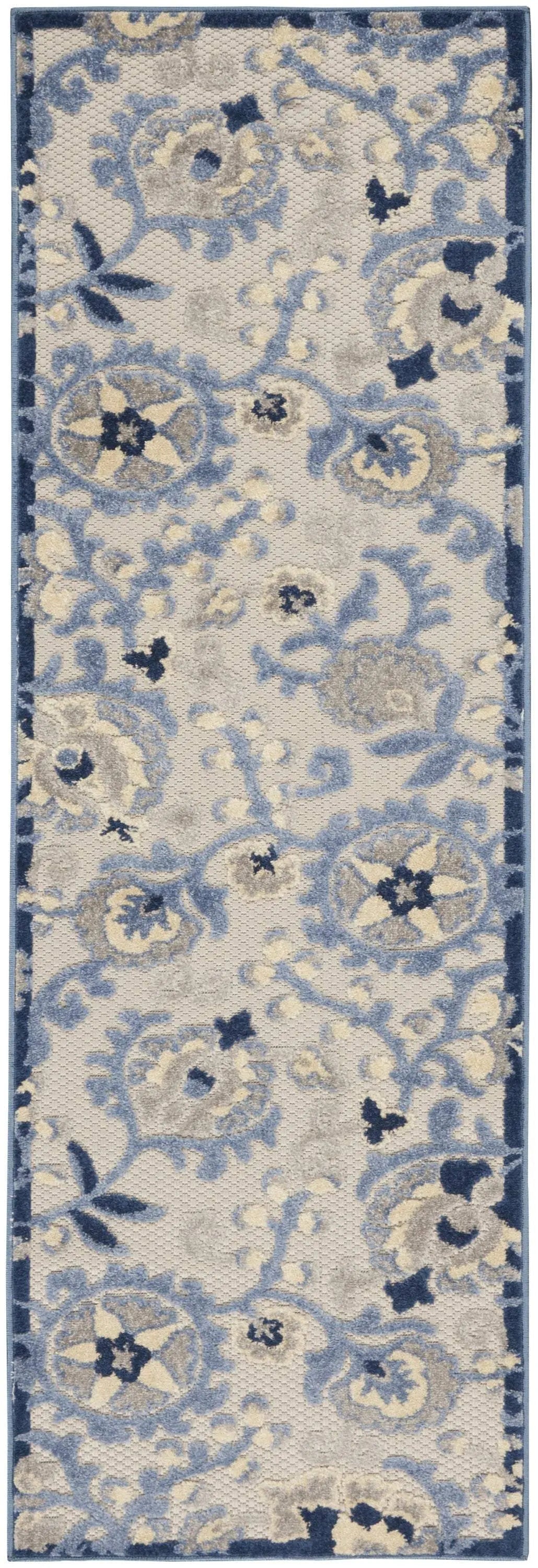 6' Blue And Gray Indoor Outdoor Runner Rug - GreatEagleInc