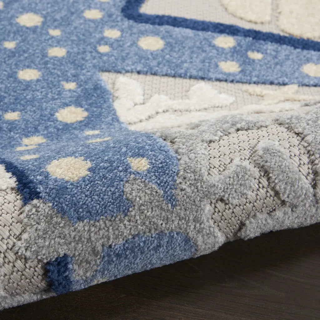 6' Blue And Gray Indoor Outdoor Runner Rug - GreatEagleInc