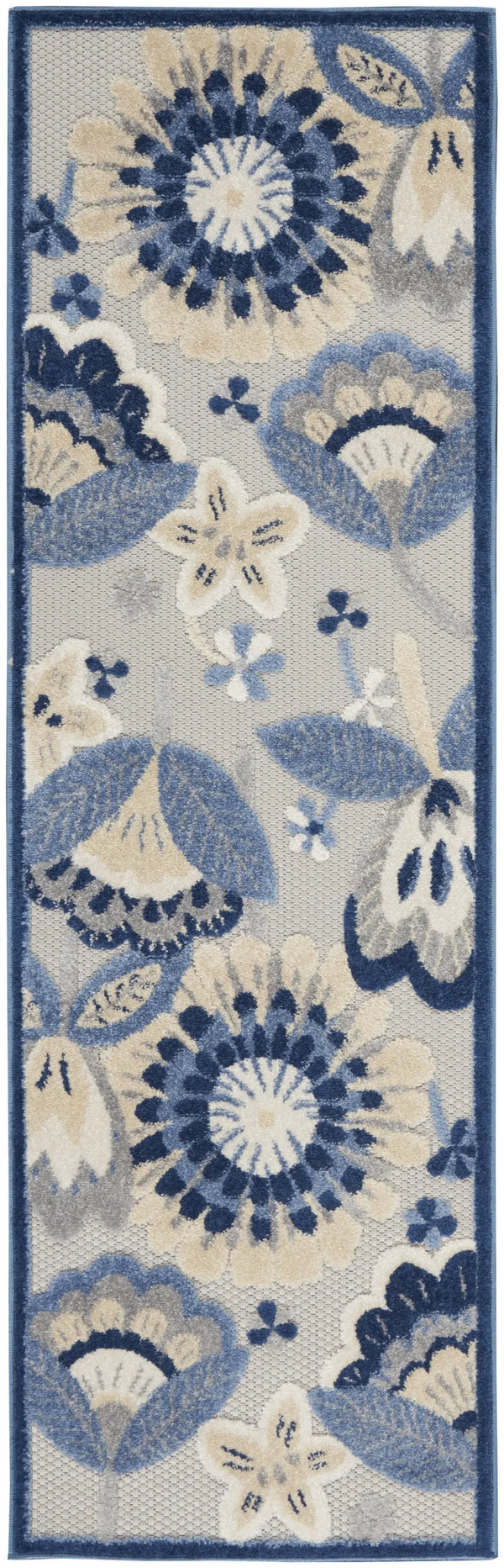 6' Blue And Gray Indoor Outdoor Runner Rug - GreatEagleInc