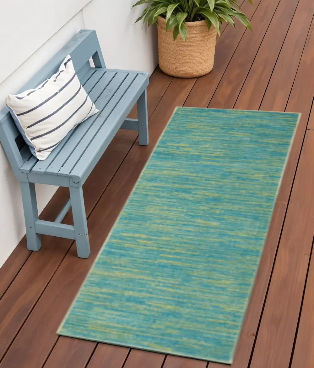 6' Blue And Green Indoor Outdoor Runner Rug - GreatEagleInc