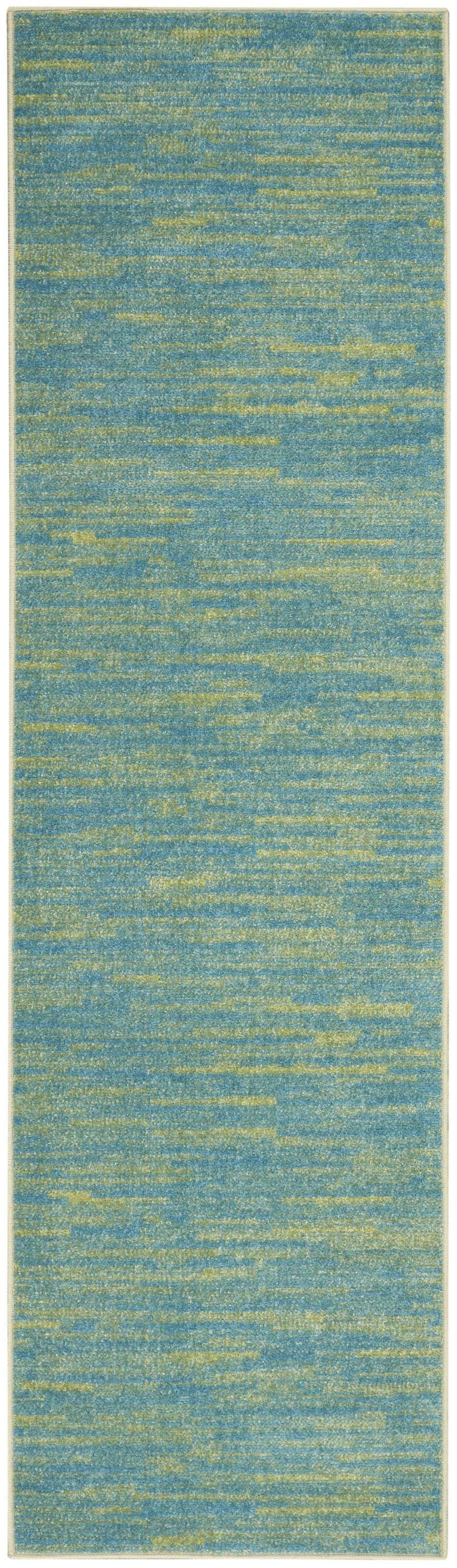 6' Blue And Green Indoor Outdoor Runner Rug - GreatEagleInc
