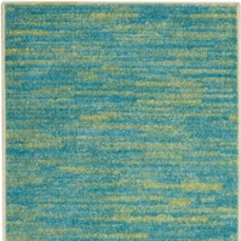 6' Blue And Green Indoor Outdoor Runner Rug - GreatEagleInc