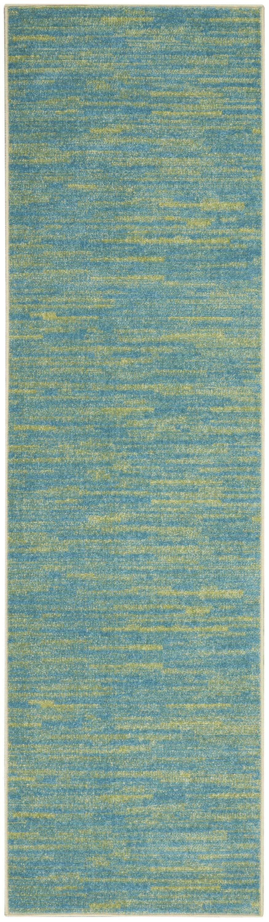 6' Blue And Green Indoor Outdoor Runner Rug - GreatEagleInc