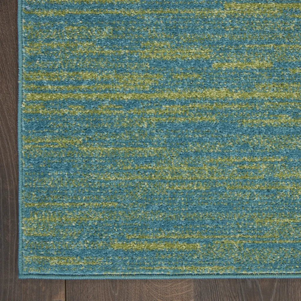 6' Blue And Green Indoor Outdoor Runner Rug - GreatEagleInc