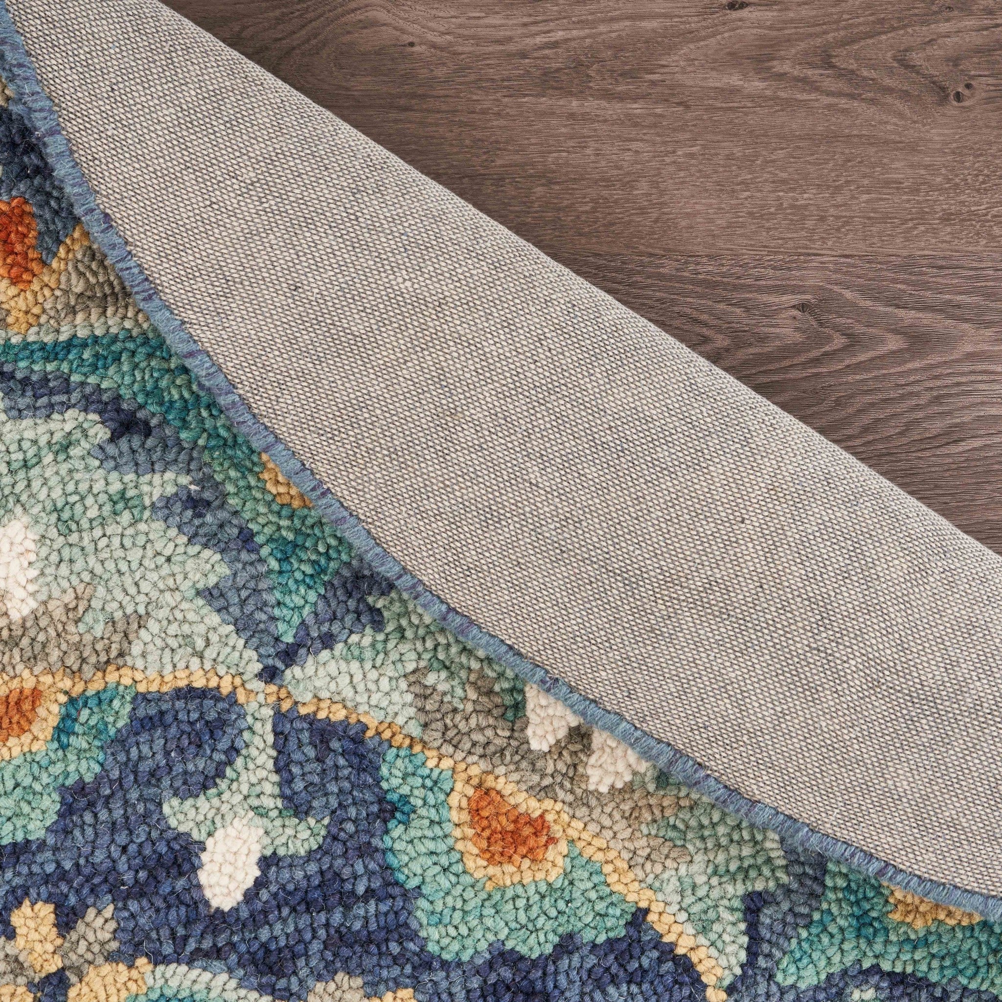 6' Blue And Green Round Wool Floral Hand Tufted Area Rug Homeroots Home Decor