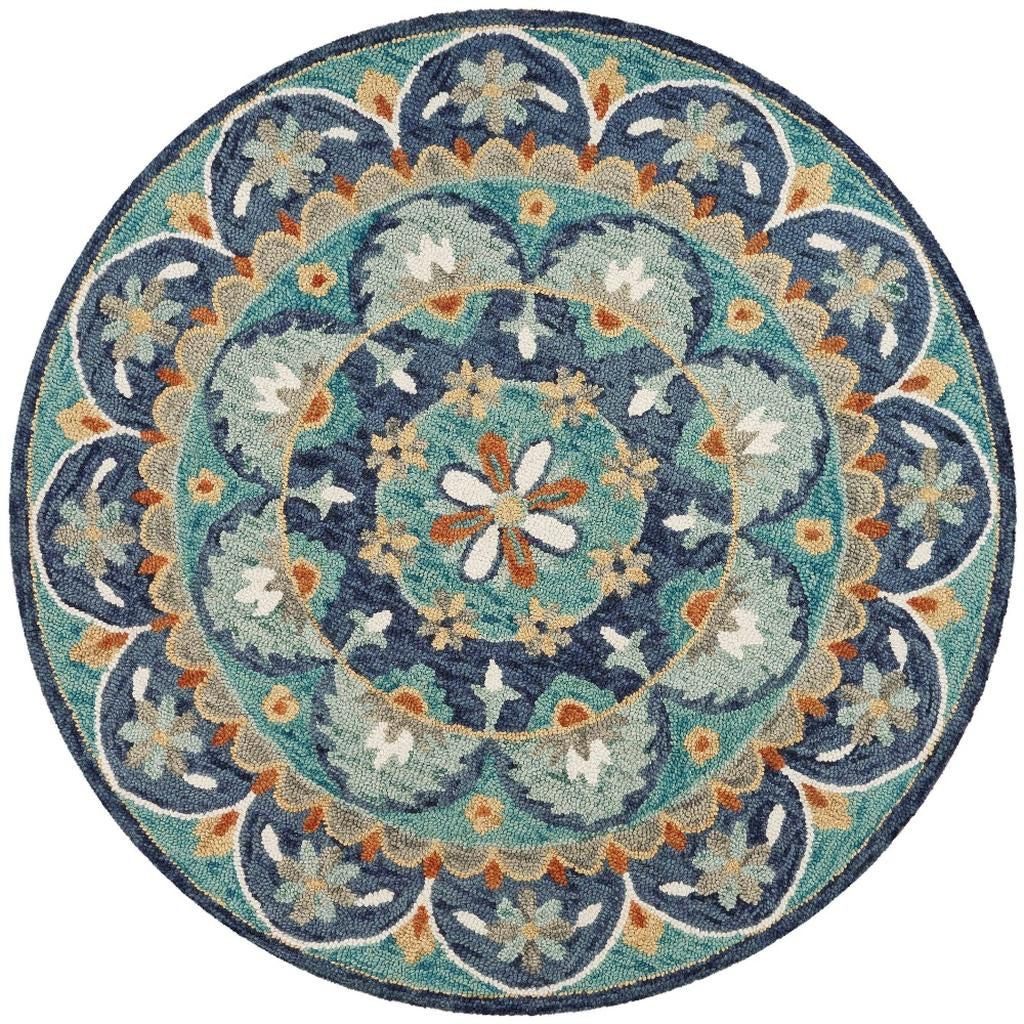 6' Blue And Green Round Wool Floral Hand Tufted Area Rug Homeroots Home Decor