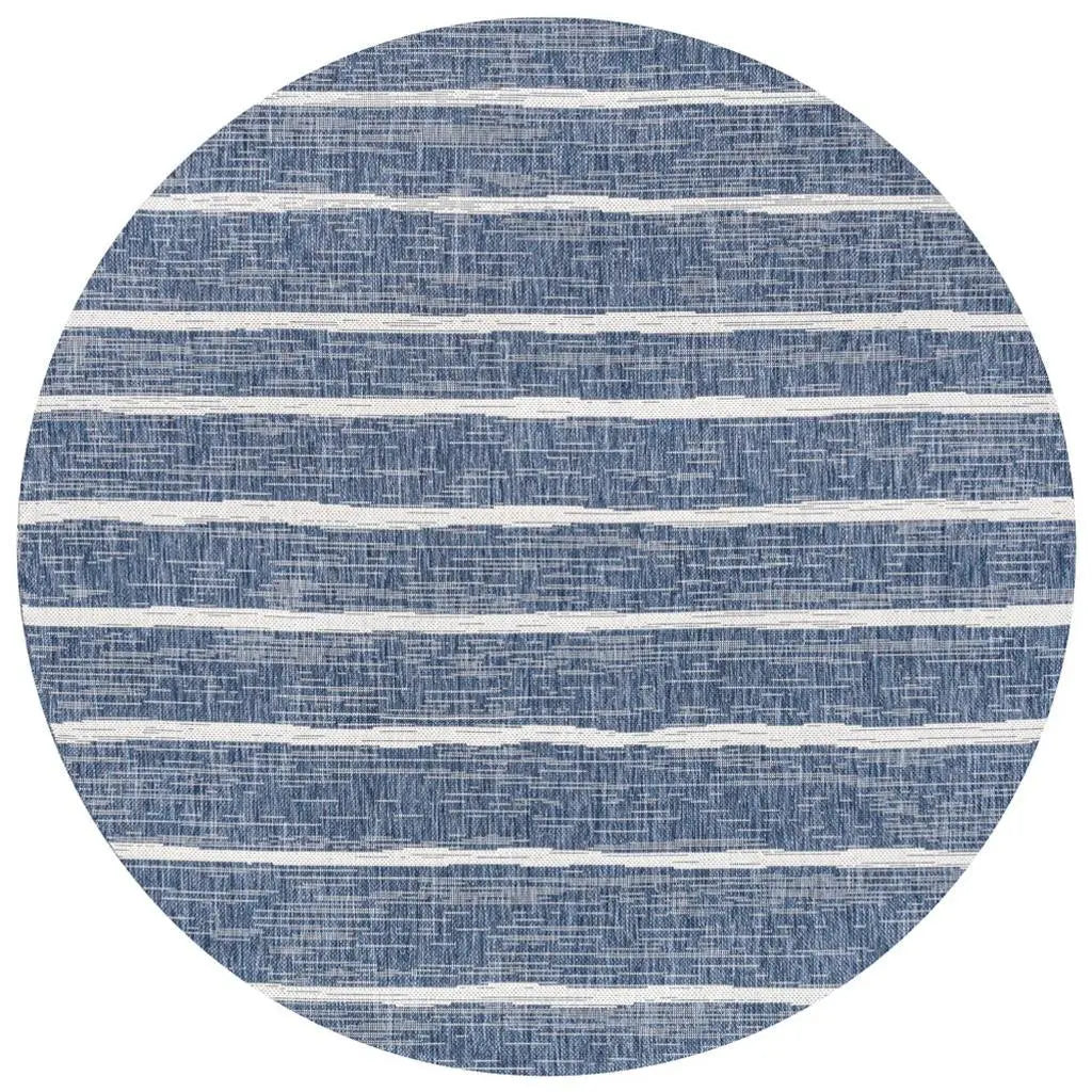 6' Blue And Ivory Round Striped Indoor Outdoor Area Rug Homeroots Outdoor