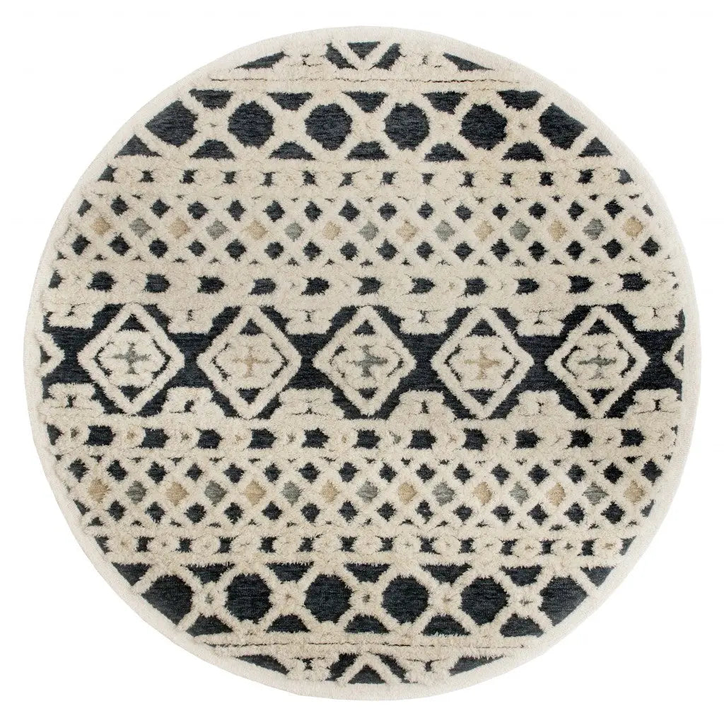 6' Blue And Ivory Wool Hand Tufted Round Rug Homeroots Home Decor
