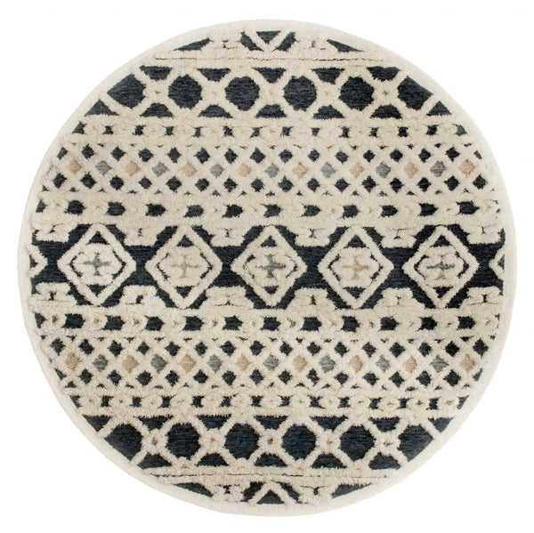 6' Blue And Ivory Wool Hand Tufted Round Rug Homeroots Home Decor