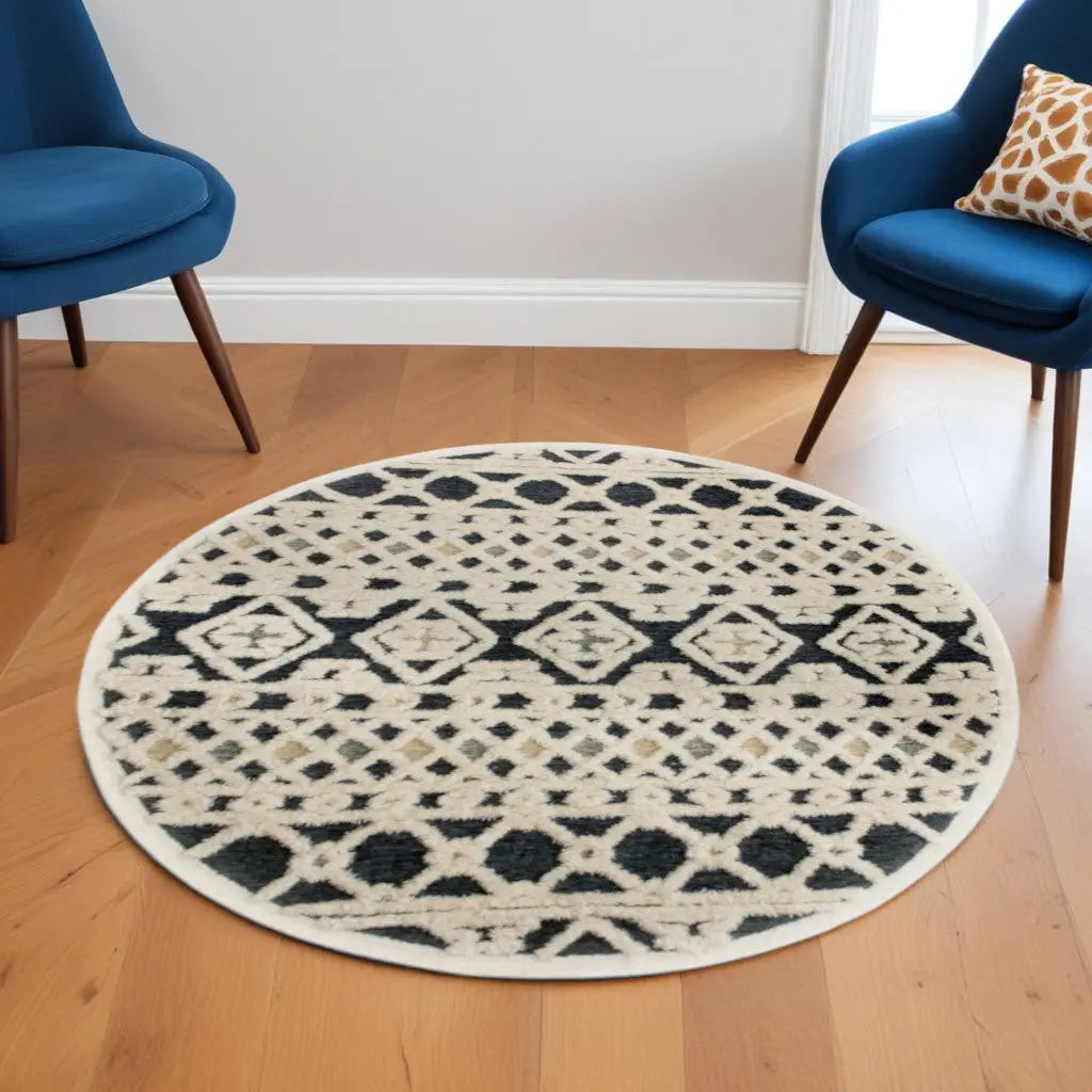 6' Blue And Ivory Wool Hand Tufted Round Rug Homeroots Home Decor