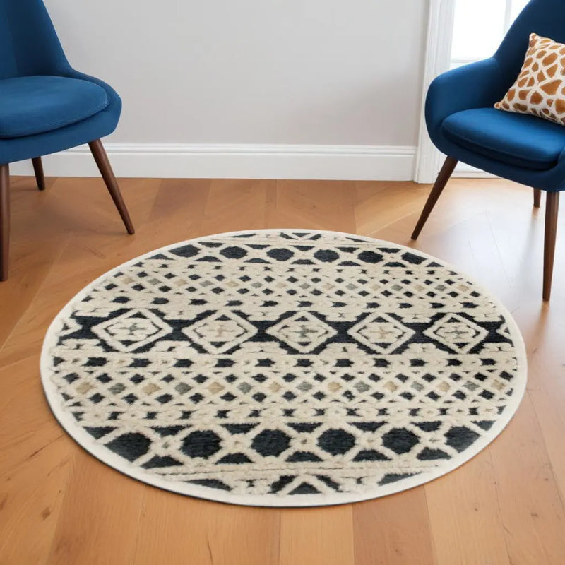 6' Blue And Ivory Wool Hand Tufted Round Rug Homeroots Home Decor