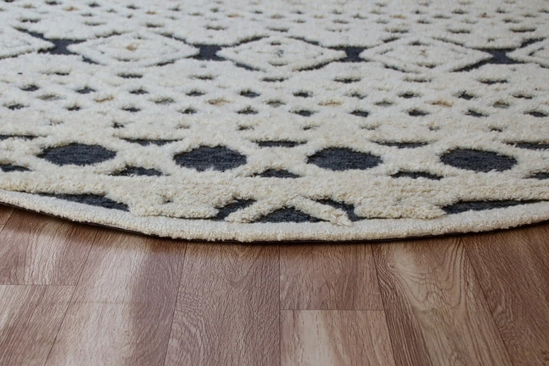 6' Blue And Ivory Wool Hand Tufted Round Rug Homeroots Home Decor