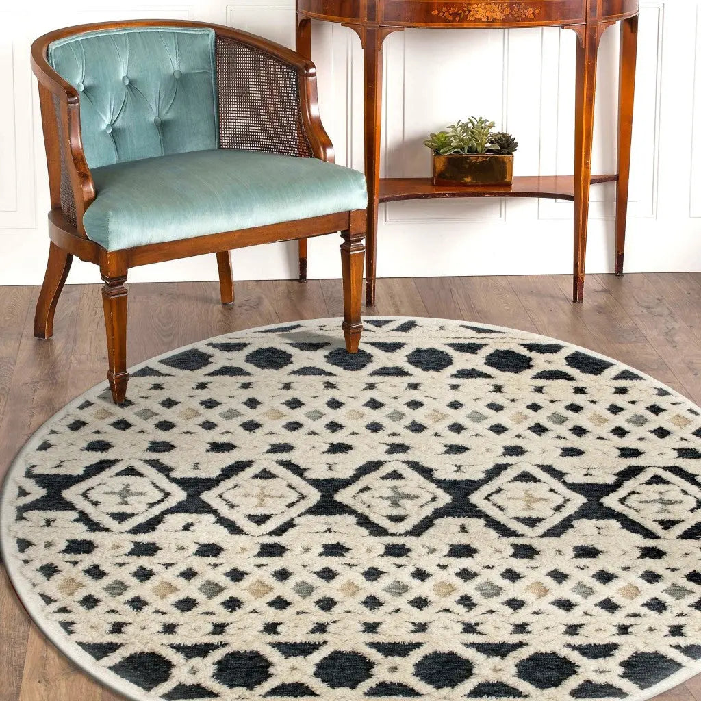 6' Blue And Ivory Wool Hand Tufted Round Rug Homeroots Home Decor