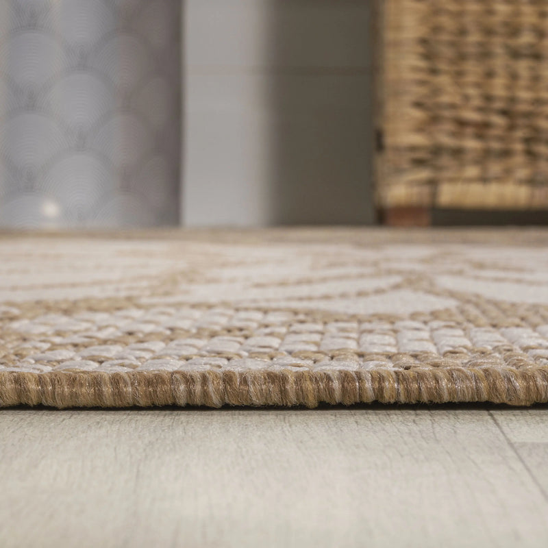 6' Brown And Cream Round Floral Indoor Outdoor Area Rug Homeroots Outdoor