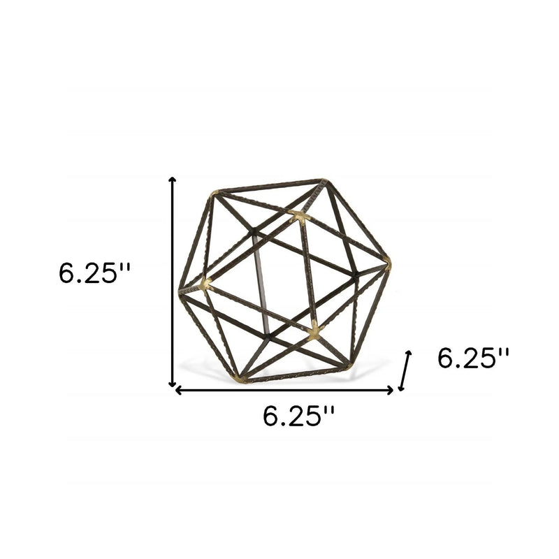 6" Brown and Gold Metal Hand Painted Geometric Orb Tabletop Sculpture Homeroots Home Decor