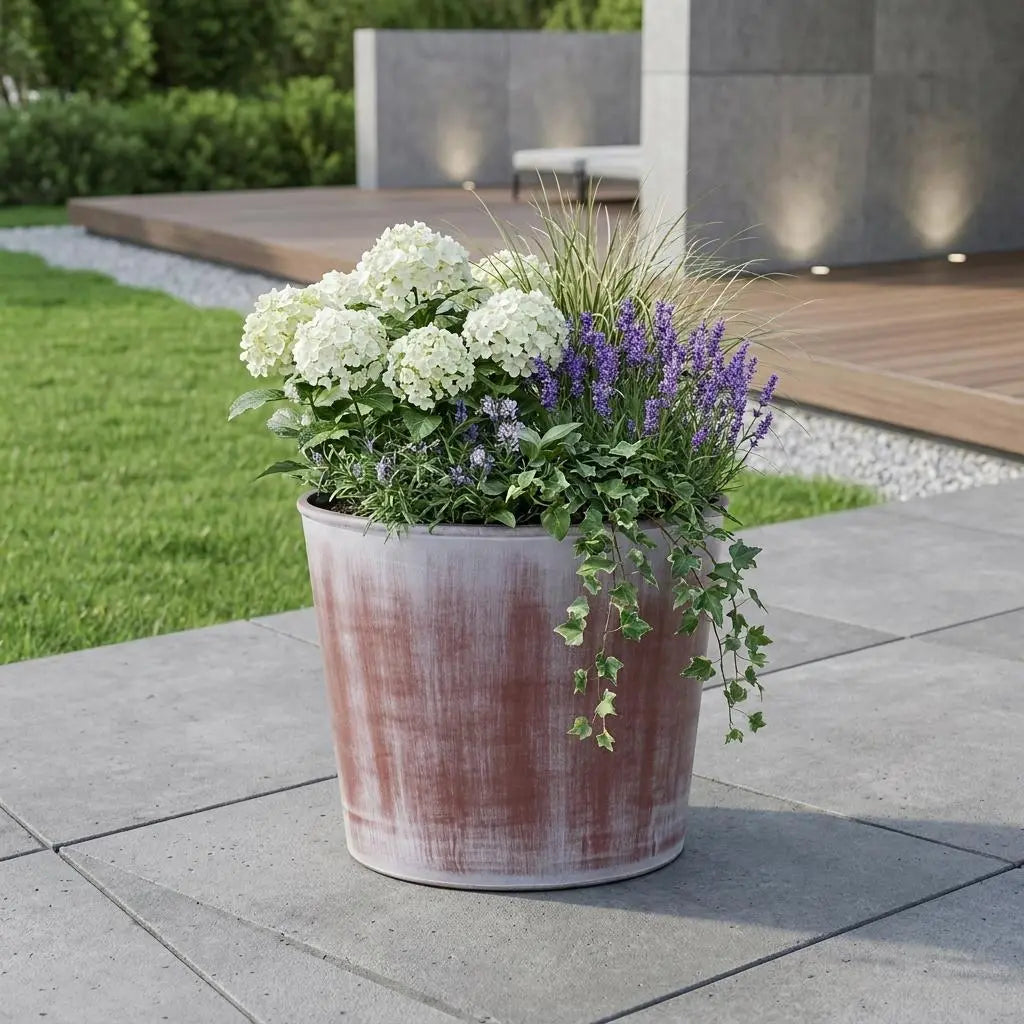 6" Brown and Ivory Textural Tone On Tone Recycled Plastic Indoor Outdoor Round Pot Planter Homeroots Outdoor