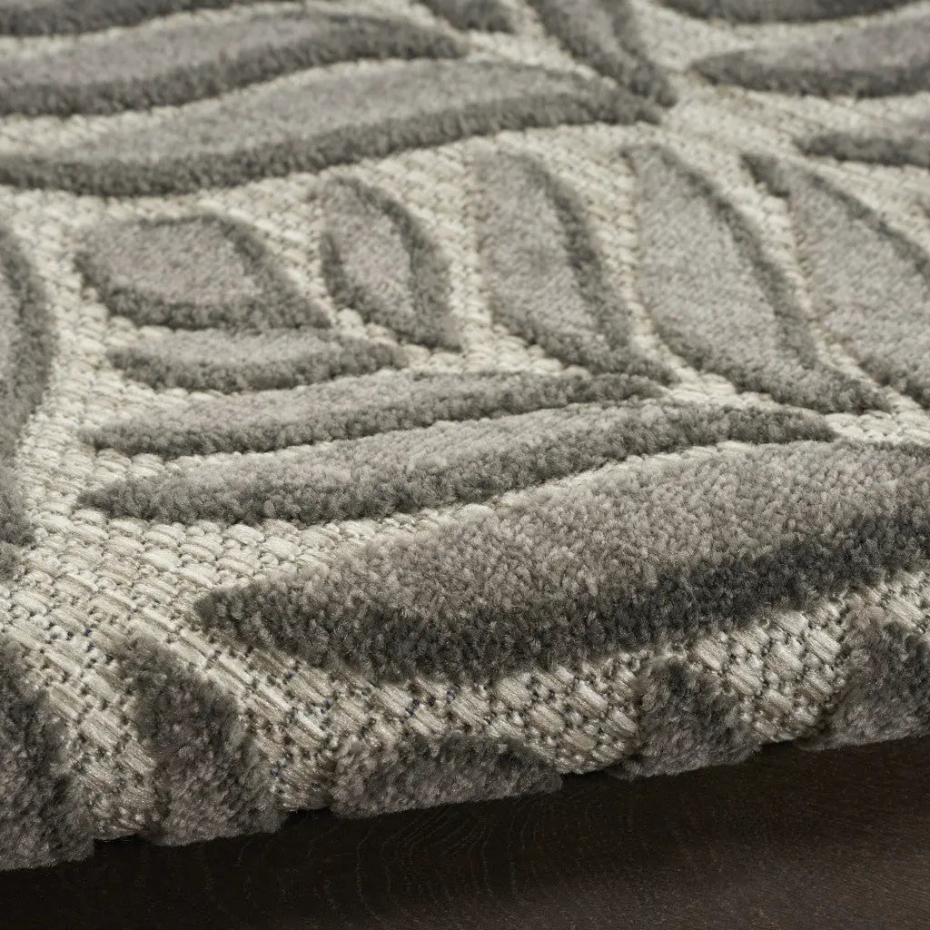 6' Charcoal And Beige Botanical Leaves Indoor Outdoor Runner Rug Homeroots Outdoor