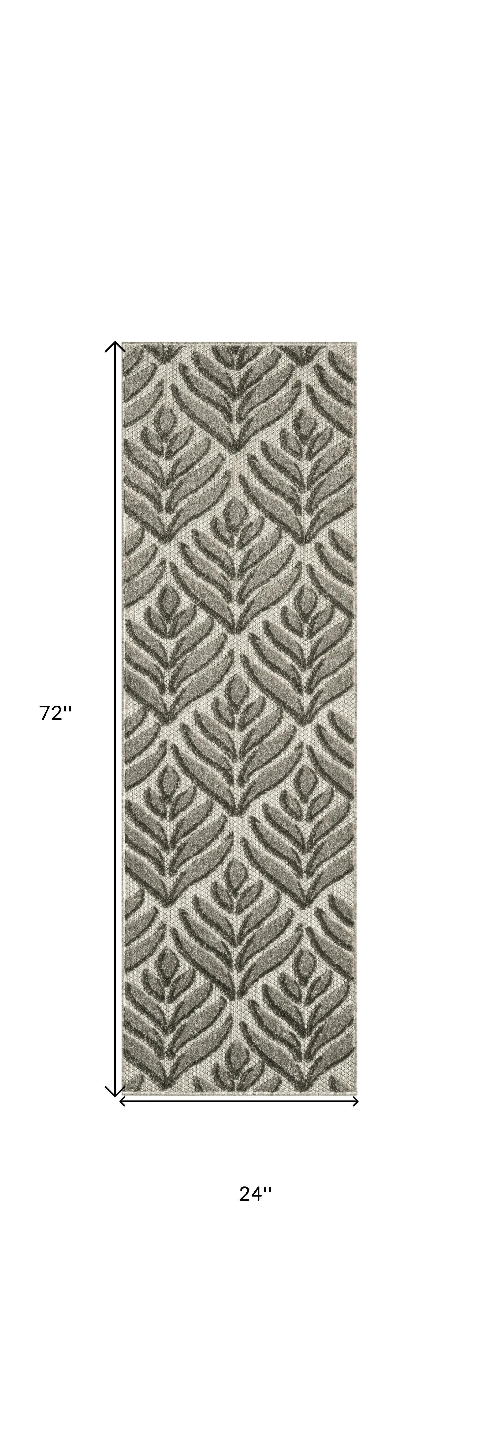 6' Charcoal And Beige Botanical Leaves Indoor Outdoor Runner Rug Homeroots Outdoor
