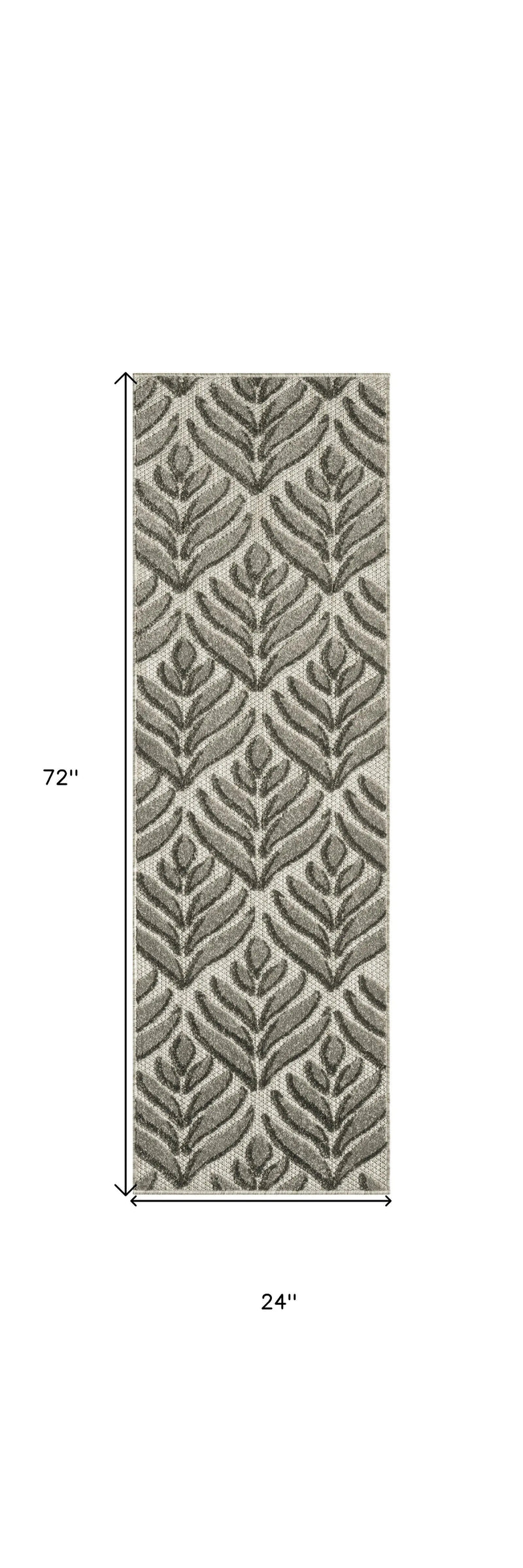 6' Charcoal And Beige Botanical Leaves Indoor Outdoor Runner Rug Homeroots Outdoor