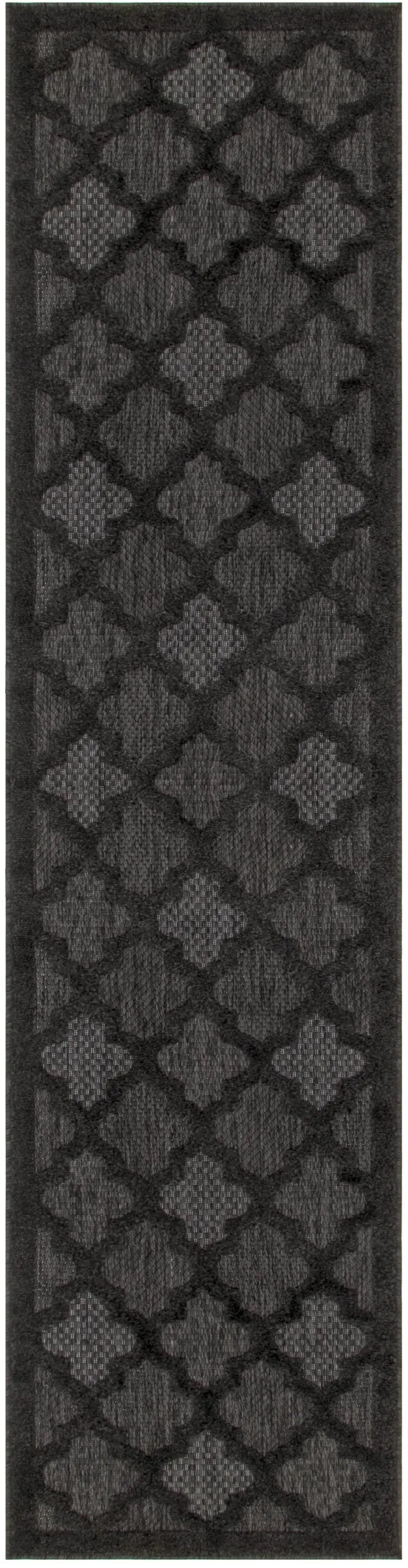 6' Charcoal And Black Trellis Indoor Outdoor Runner Rug Homeroots Outdoor