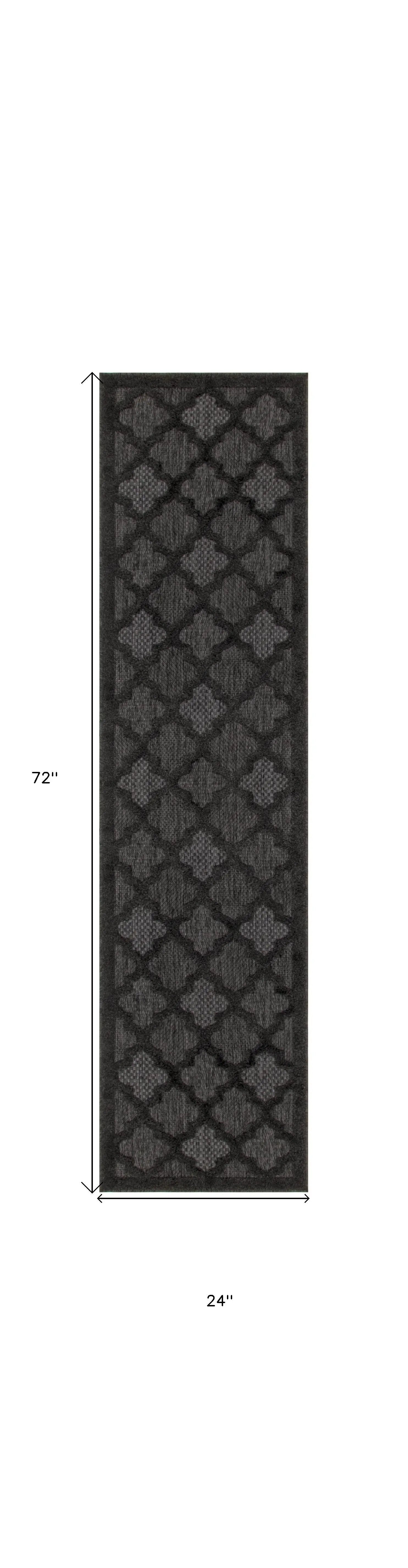 6' Charcoal And Black Trellis Indoor Outdoor Runner Rug Homeroots Outdoor