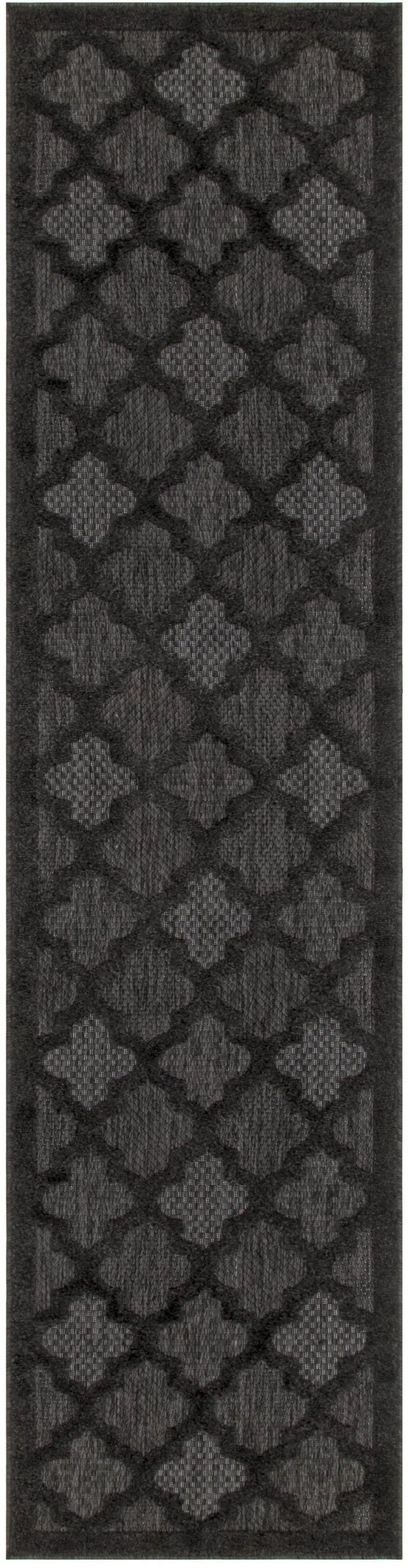 6' Charcoal And Black Trellis Indoor Outdoor Runner Rug Homeroots Outdoor