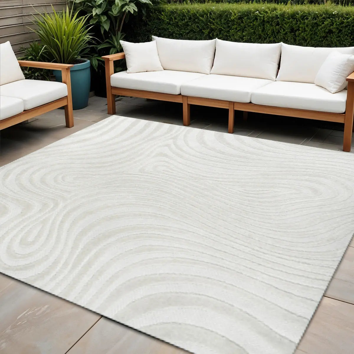 6' Cream And Ivory Square Abstract Indoor Outdoor Area Rug Homeroots Outdoor
