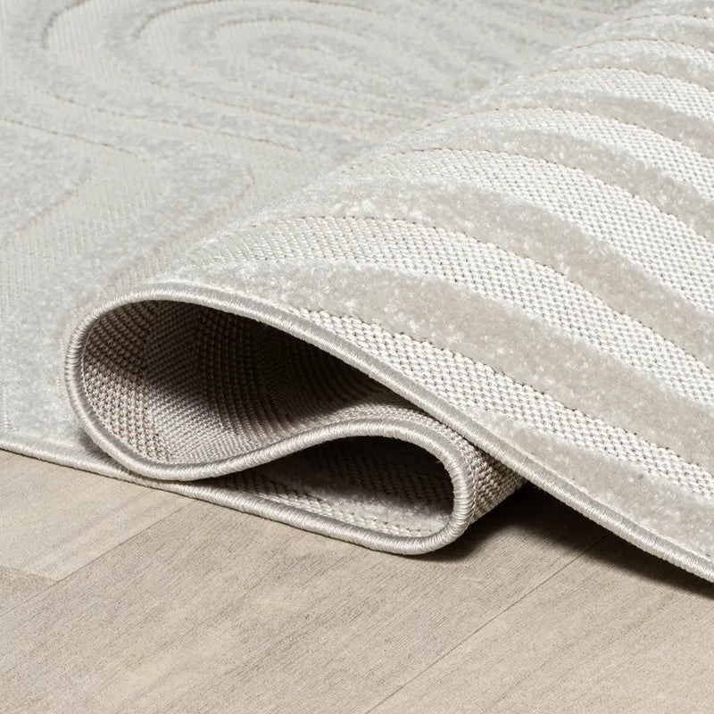 6' Cream And Ivory Square Abstract Indoor Outdoor Area Rug Homeroots Outdoor