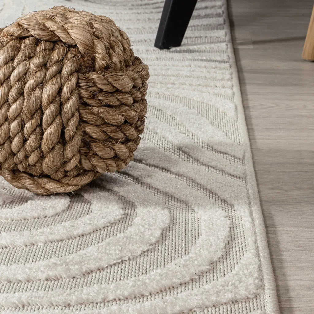 6' Cream And Ivory Square Abstract Indoor Outdoor Area Rug Homeroots Outdoor