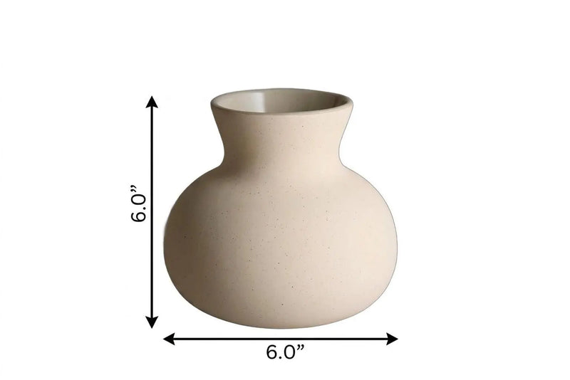 6" Cream Ceramic Round Table Vase With Sculptural Details Homeroots Home Decor