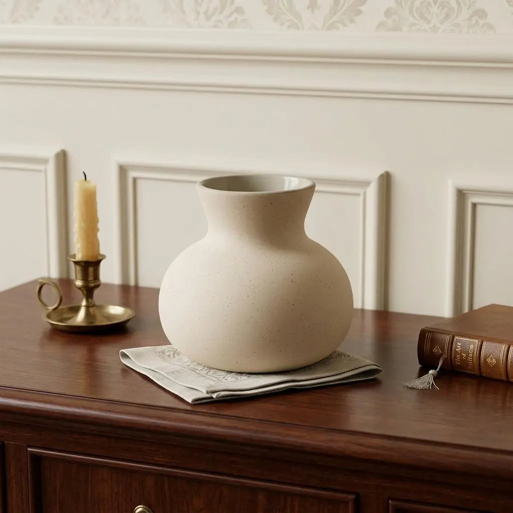 6" Cream Ceramic Round Table Vase With Sculptural Details Homeroots Home Decor