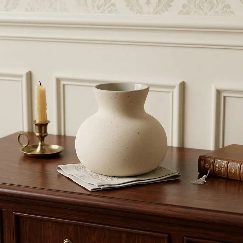 6" Cream Ceramic Round Table Vase With Sculptural Details Homeroots Home Decor