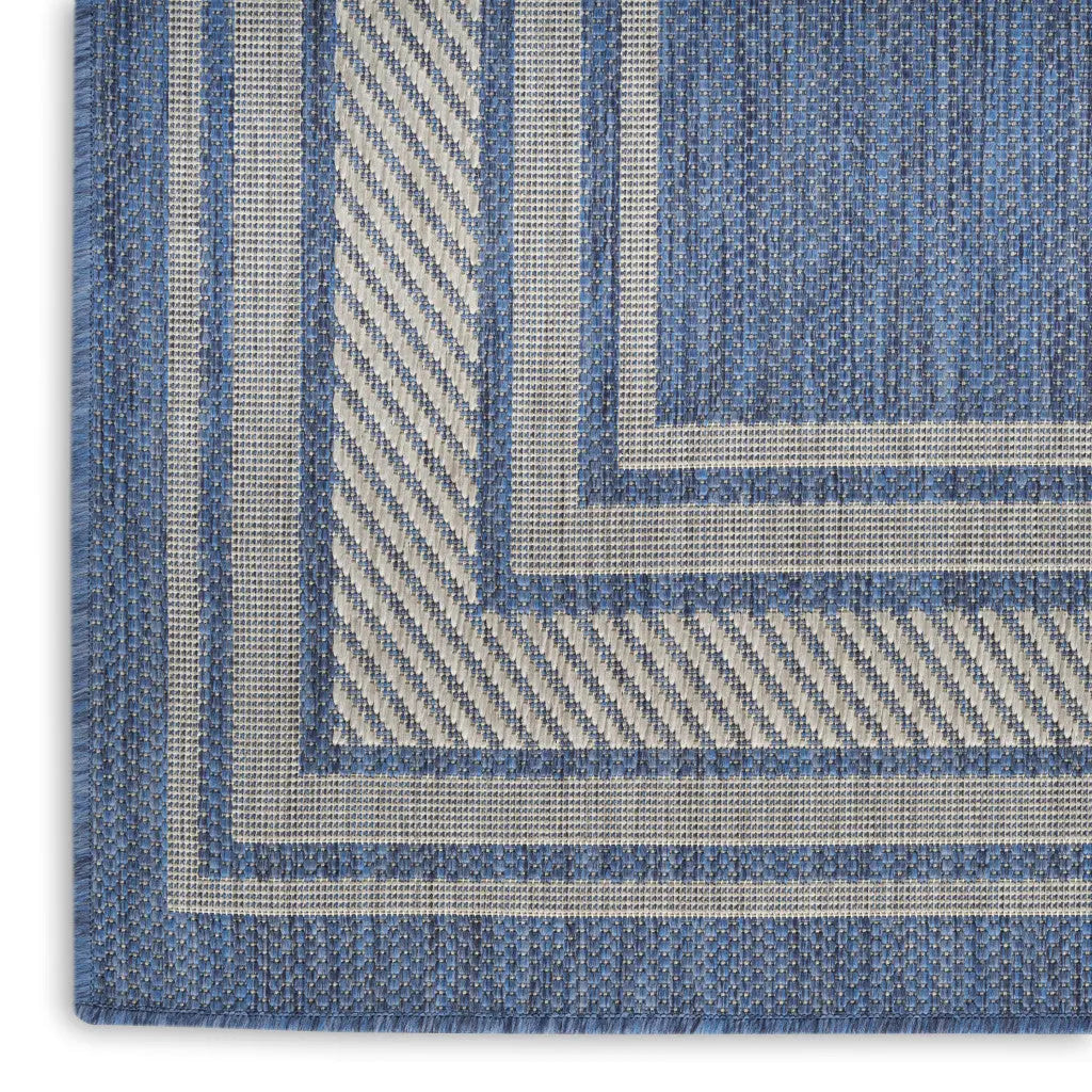 6' Denim Blue And Ivory Geometric Indoor Outdoor Runner Rug Homeroots Outdoor