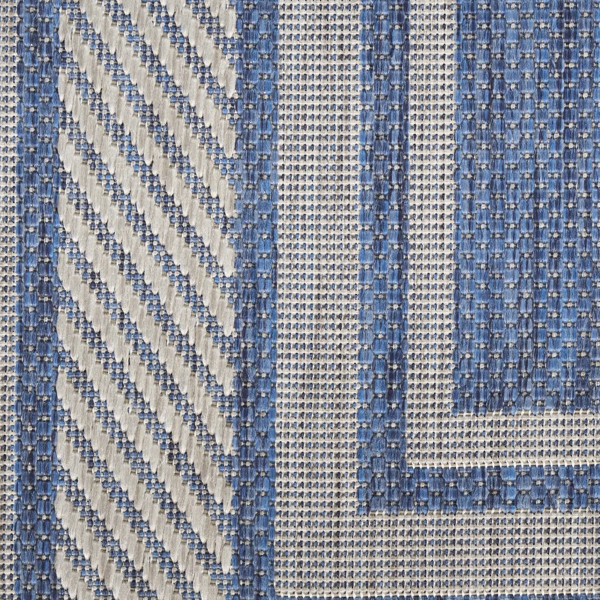 6' Denim Blue And Ivory Geometric Indoor Outdoor Runner Rug Homeroots Outdoor