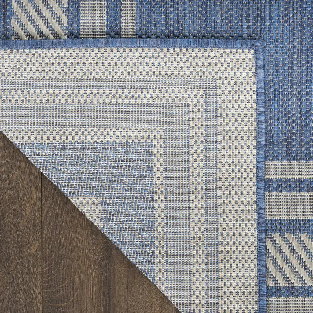 6' Denim Blue And Ivory Geometric Indoor Outdoor Runner Rug Homeroots Outdoor