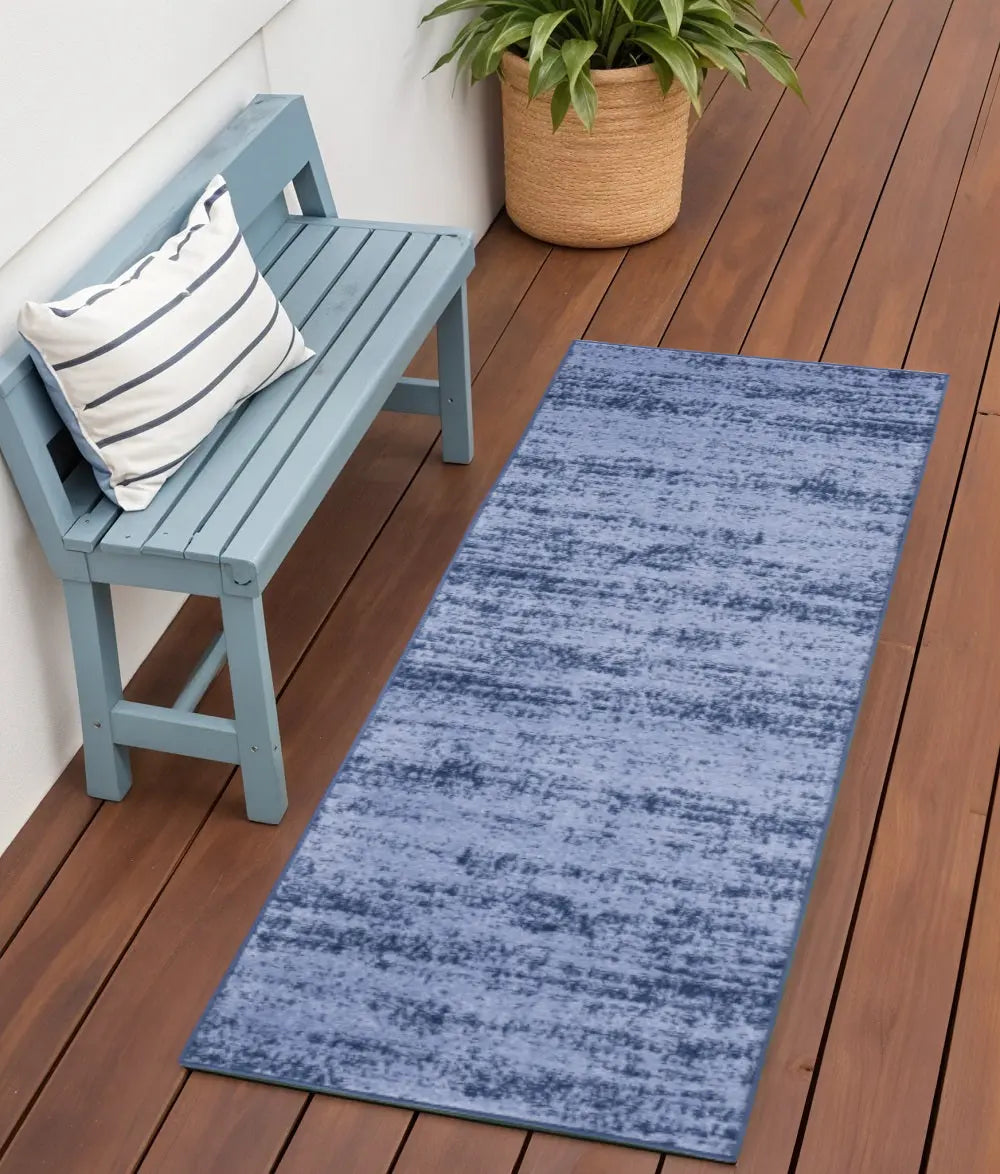 6' Denim Blue And Navy Blue Abstract Indoor Outdoor Runner Rug Homeroots Outdoor