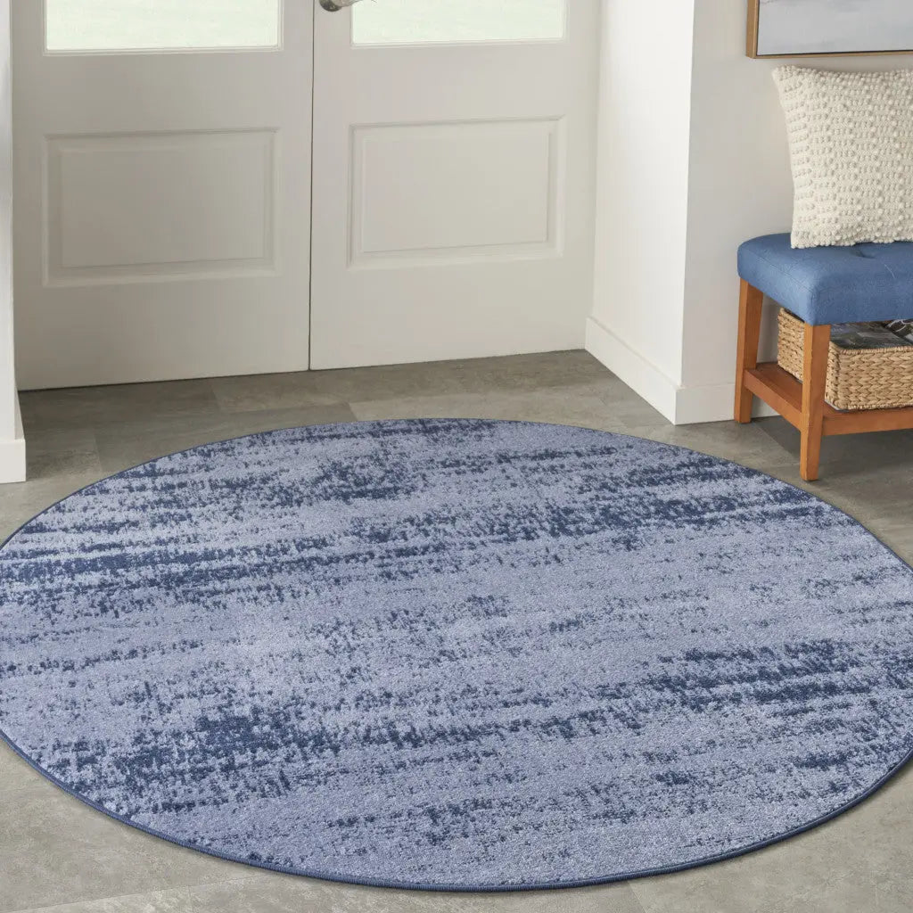 6' Denim Blue And Navy Blue Round Abstract Indoor Outdoor Area Rug Homeroots Outdoor